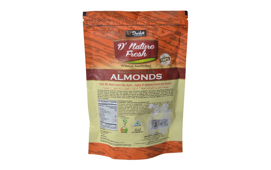 D'nature Fresh Roasted & Salted Almonds    Pack  250 grams